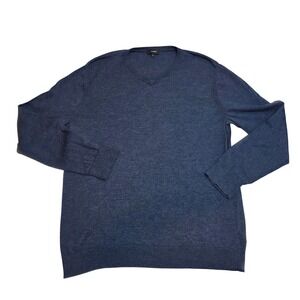 Theory Mens XXL Riland V P Harman Merino Wool V-Neck Sweater Navy Blue J0781727
